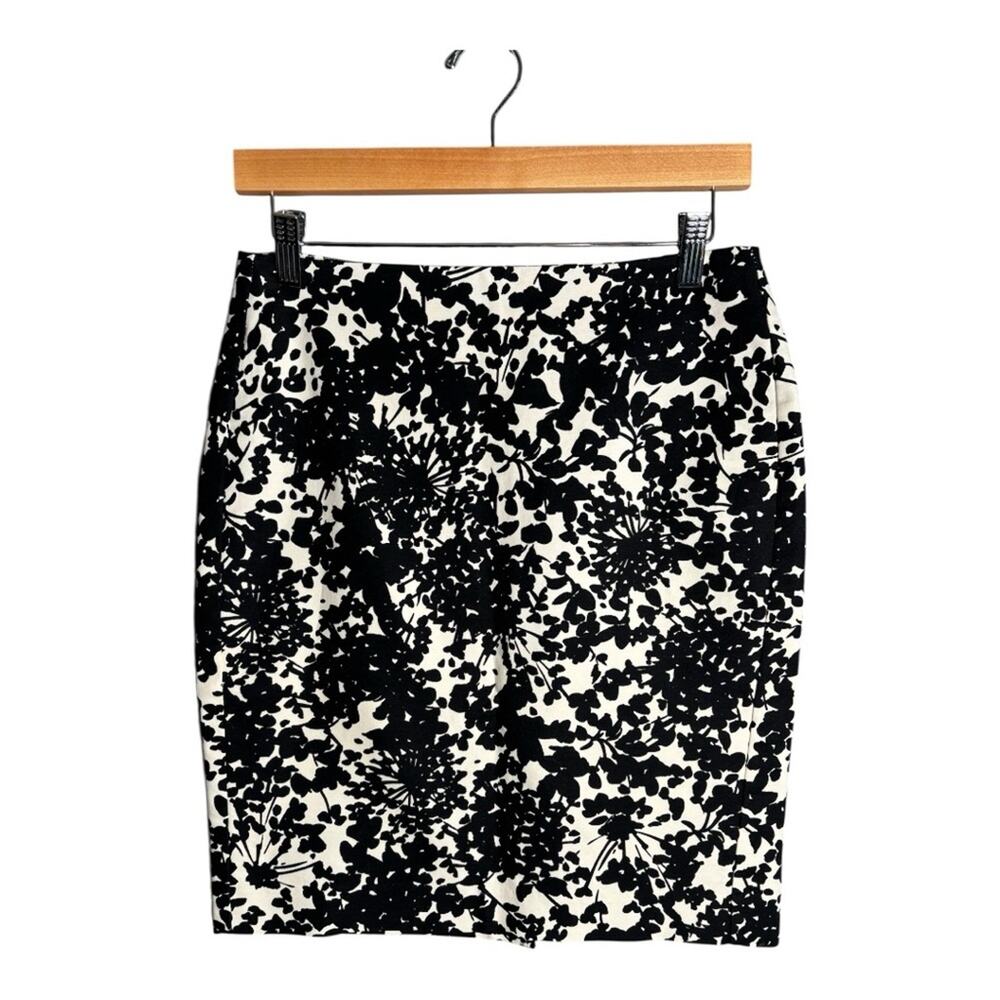 Banana Republic Black White Print Stretch Pencil Skirt Zippered Back 2